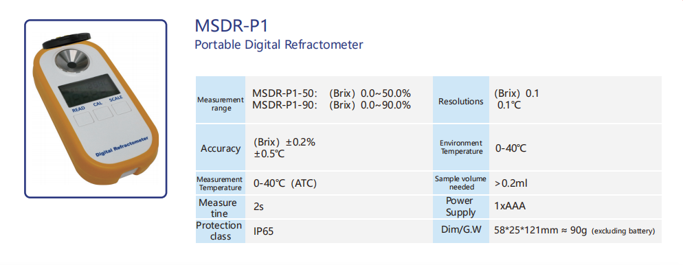 Portable Digital Refractometer Technical Data